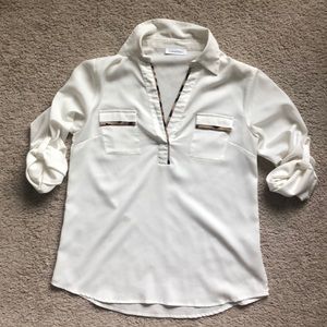 Calvin Klein V Neck top with Leopard Trim